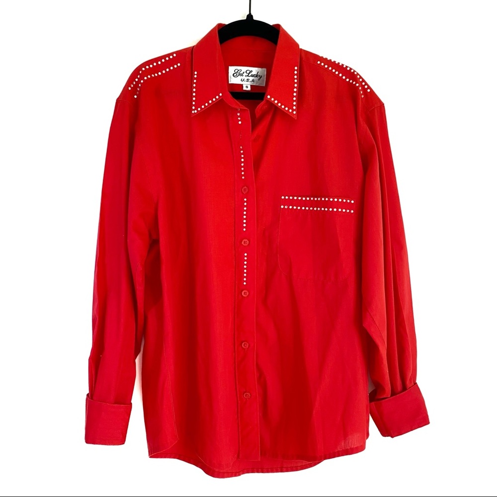 ✨Vintage 80s Western Style Embellished Rhinestone Button Down Shirt Size S